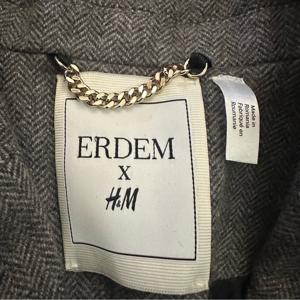 ERDEM X H&M Gray Double-Breasted lined Blazer casual size 2 collared wool blend - Picture 2 of 8